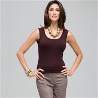 Sleeveless Scoop Neck Shell, Brown, medium