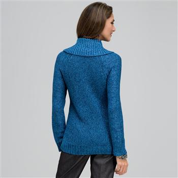 Cowl Neck Tweed Pullover Sweater, , large