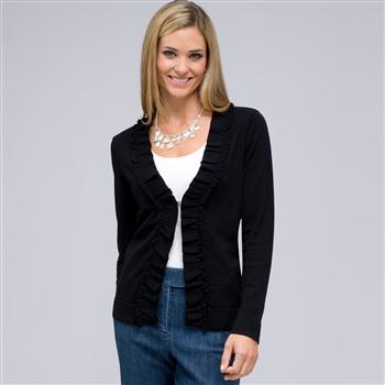 Long Sleeve Ruffle Front Cardigan, , large