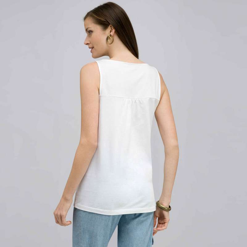 Embroidered Boat Neck Top., White, large image number 1